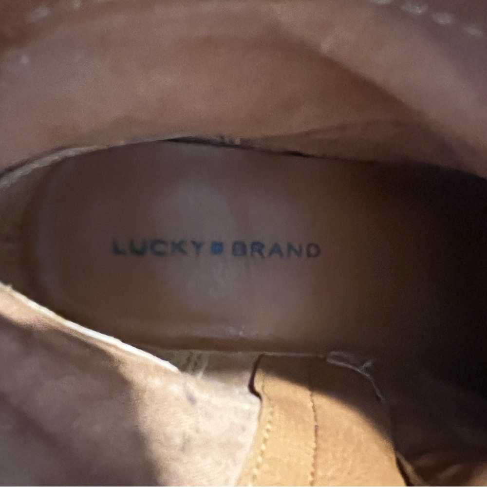 Lucky Brand Pedera Leather Ankle Boots Brown Stacked Heel Side Zip Bootie 7M - Picture 6 of 8